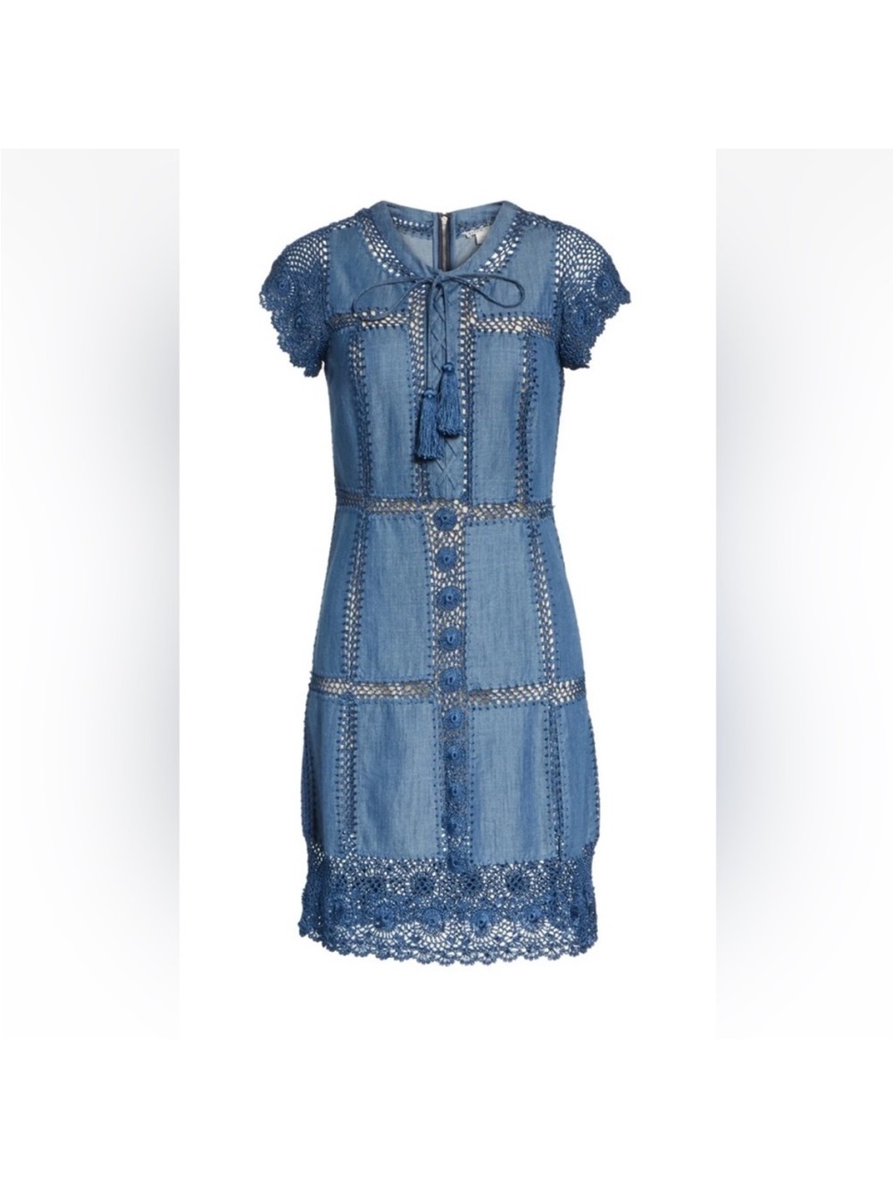 Alice + Olivia  Tona Crocheted Patchwork Chambray Dress